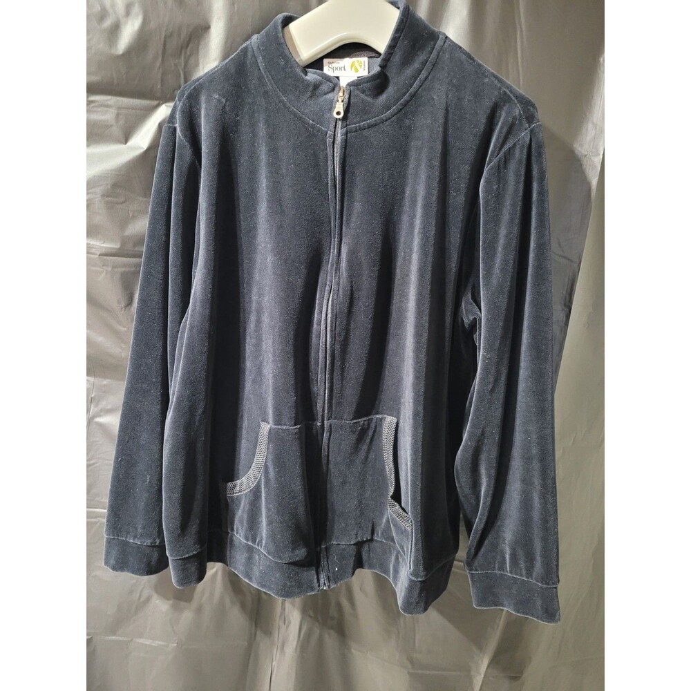 Style & Co. Velour Full Zip Jacket  Black Plus Sz 3X Mesh Sides Relaxed